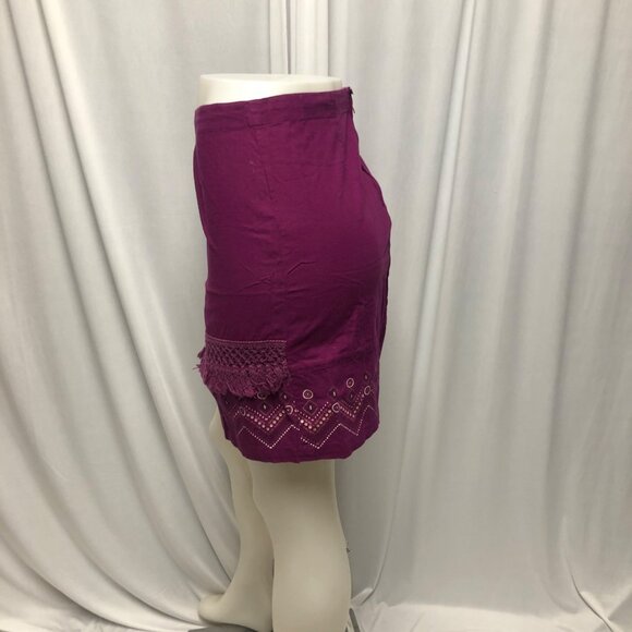Coline Mini Skirt Womens Size Medium Plum Purple Fringed Cotton Boho Hippie Fun - Picture 3 of 6